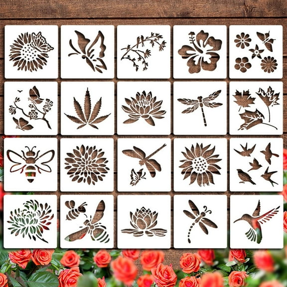 20Pcs Reusable Flower Stencil Set, Large Size Floral Pattern Reusable Washable Design, Garden Fence Painting Template, Craft Tool for Wooden Wall Hedge Pattern Creation