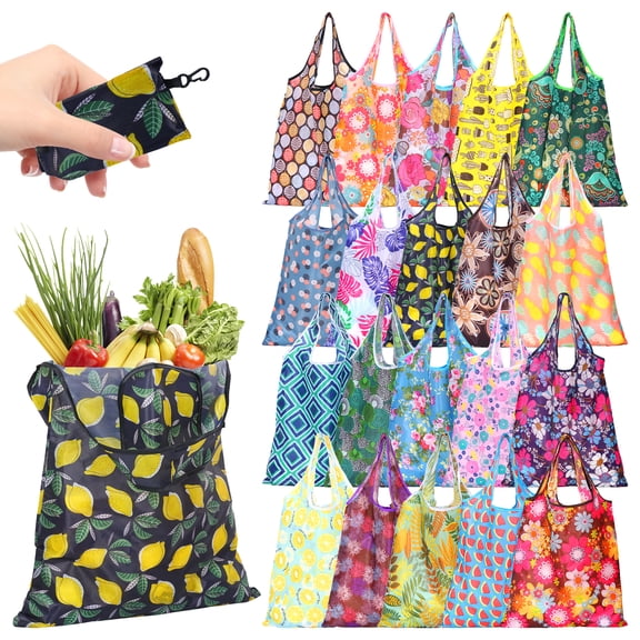 20Pcs Reusable Shopping Bags, Max 22lbs, Foldable-Machine Washable Eco-friendly Travel Recycle Grocery Bags Boho Gifts for Women