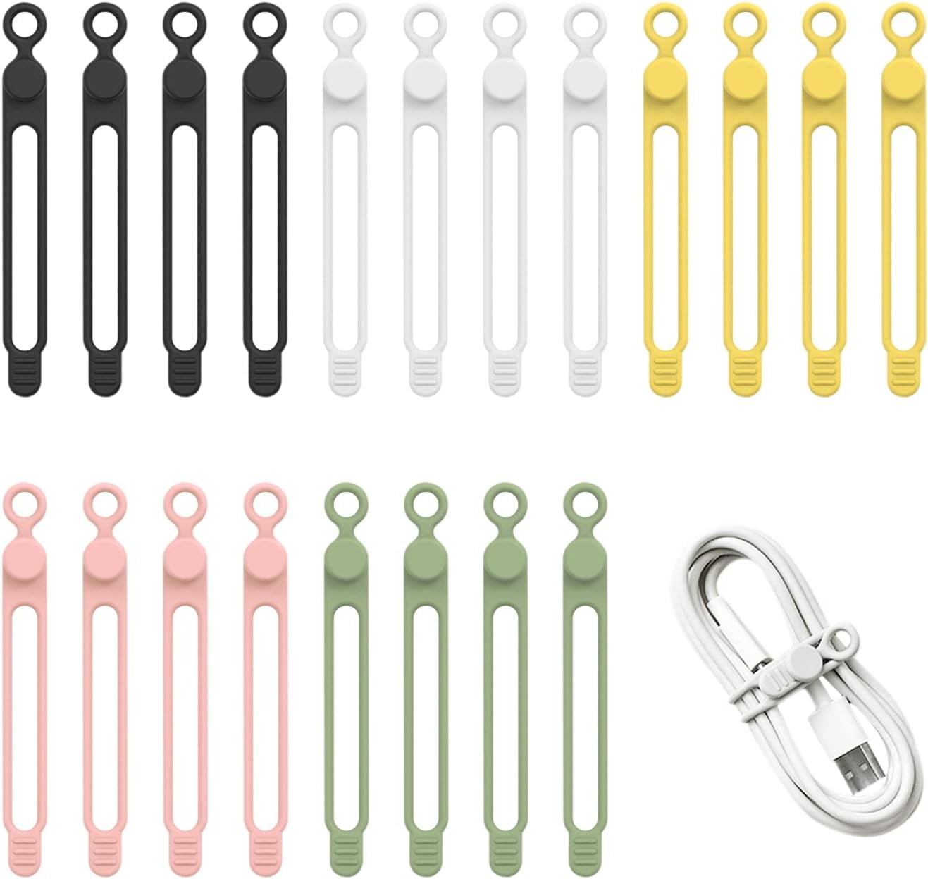 20Pcs Reusable Silicone Cable Ties, Multifunctional Elastic Cable