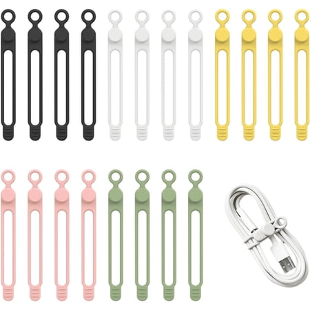 20Pcs Reusable Silicone Cable Ties, Multifunctional Elastic Cable Organizer, Adjustable Cable Ties, for Organize Headphones, Data Cables, Cables and Wires, etc (Colored)