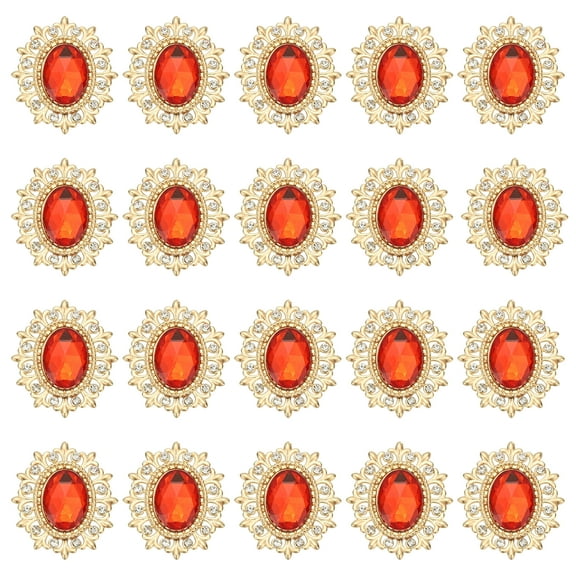 20Pcs Rhinestone Buttons, Flatback Sew on Rhinestones with Metal Base Mirror Gems for Crafting Embellishments for Clothes Shoes Hats Bags, Red