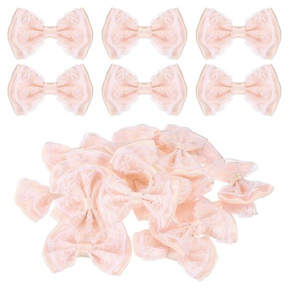 20Pcs Ribbon Bows, 2.2" x 2.4" Polyester Bow Appliques Bow Tie Shaped Appliques Lace Double-layer Craft Bowknot for Sewing Crafts Clothes Hat Wedding Decoration, Light Pink