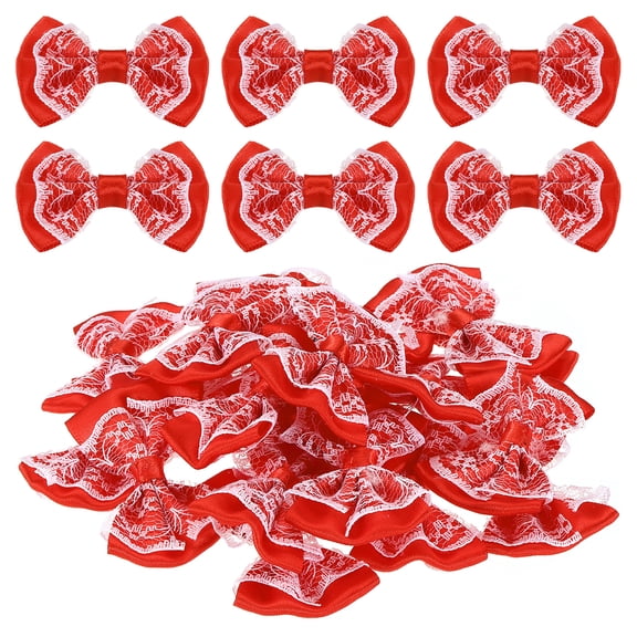 20Pcs Ribbon Bows, 2.2" x 2.4" Polyester Bow Appliques Bow Tie Shaped Appliques Lace Double-layer Craft Bowknot for Sewing Crafts Clothes Hat Wedding Decoration, Red