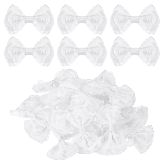 20Pcs Ribbon Bows, 2.2" x 2.4" Polyester Bow Appliques Bow Tie Shaped Appliques Lace Double-layer Craft Bowknot for Sewing Crafts Clothes Hat Wedding Decoration, White