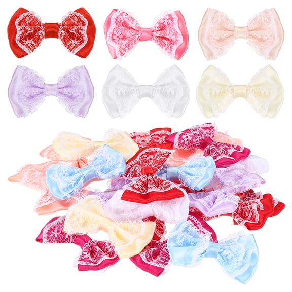 20Pcs Ribbon Bows, 2.2" x 2.4" Polyester Bow Appliques Bow Tie Shaped Appliques Lace Double-layer Craft Bowknot for Sewing Crafts Clothes Hat Wedding Decoration, Mixed Colors