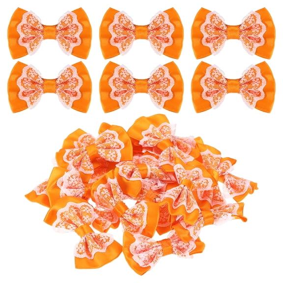 20Pcs Ribbon Bows, 2.2" x 2.4" Polyester Bow Appliques Bow Tie Shaped Appliques Lace Double-layer Craft Bowknot for Sewing Crafts Clothes Hat Wedding Decoration, Orange