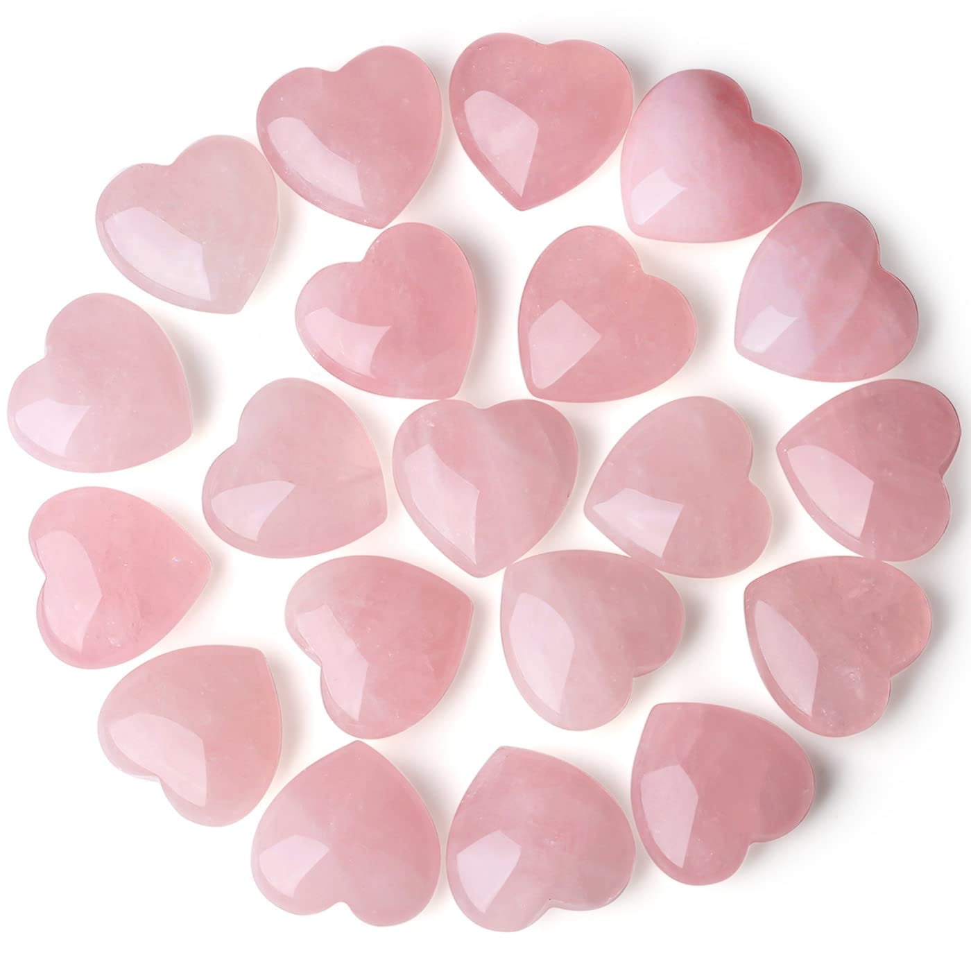 20-Piece Pink Rose Quartz Heart-Shaped Healing Stones Set