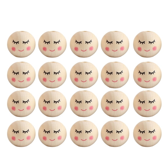 20Pcs Round Hole Smiles Face Beads Sets for Decorations Smiles Wooden Beads Natural Wooden Beads for Crafting