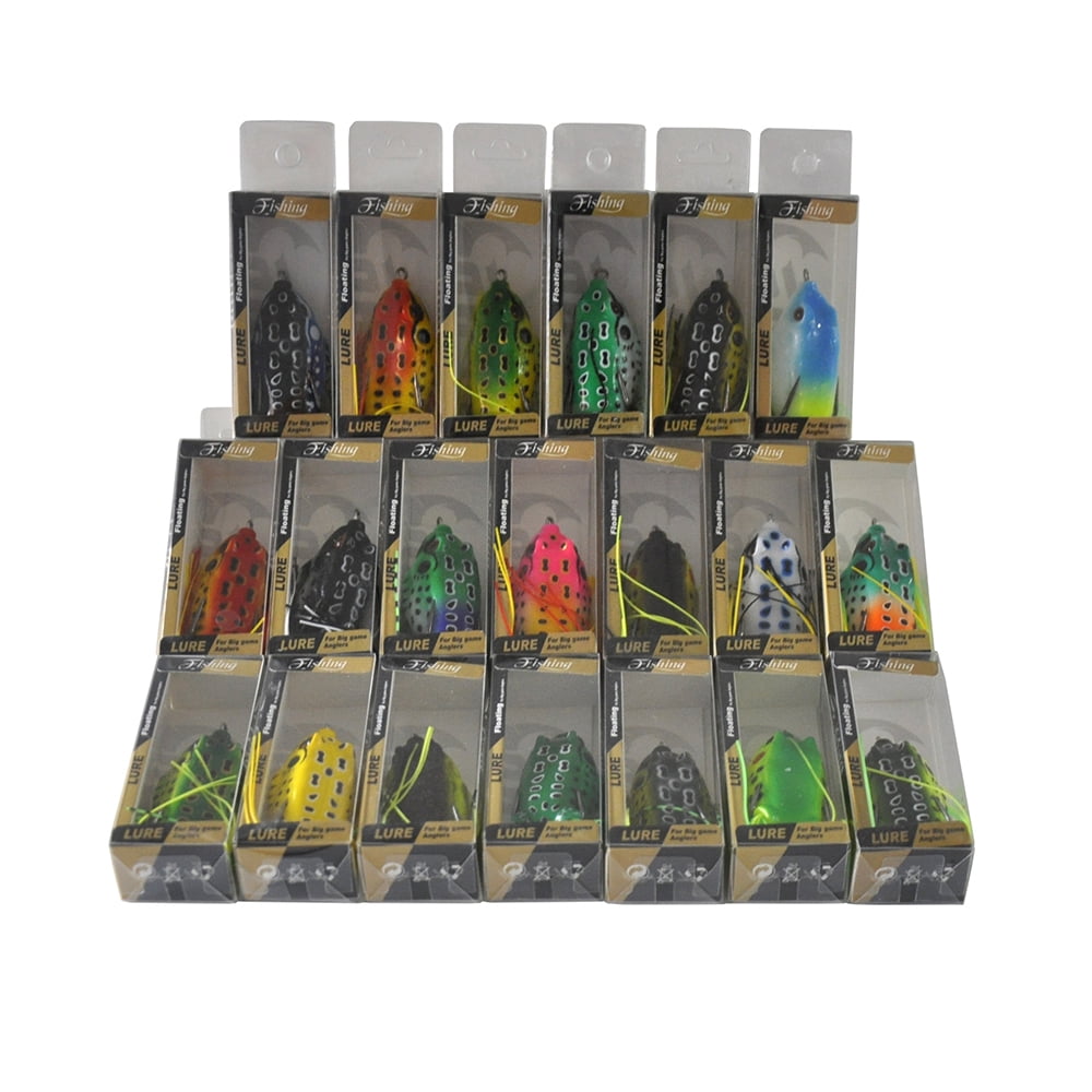 20Pcs Rubber Frog Fishing Lures Topwater Bait Hooks 5.5cm/2.1'' With individual Box