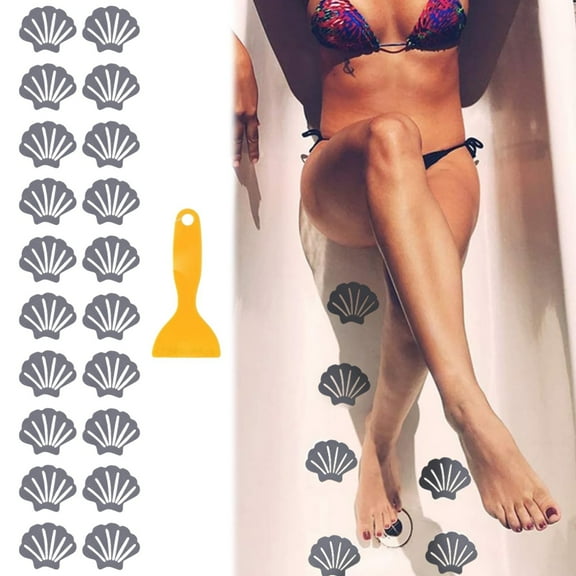 20Pcs Rubber Shell Bathroom Anti-Slip Stickers and Scrapers 20Pcs Non Slip Bathtub Stickers Sea Shape Shower Stickers for Beach Bathroom Decorations