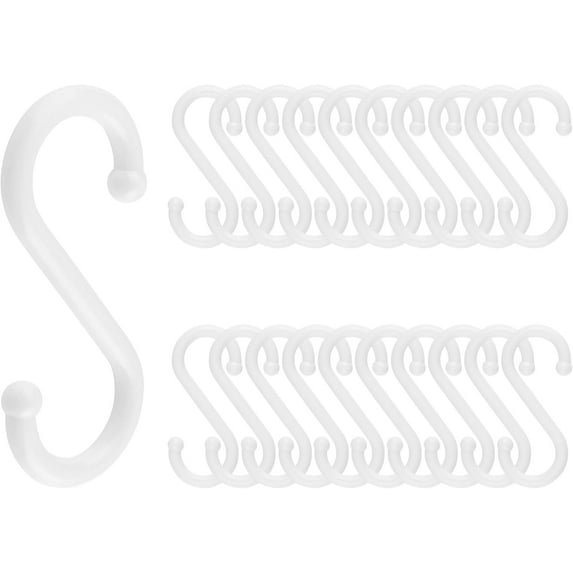 20Pcs S Shape Plastic Hooks White Heavy Duty S-Hooks for Storage 3 Inch Rack Hanger Hook for Hanging Jeans Plants Jewelry Pot Pan Cups Towels Bags (Completely Rust-Free)