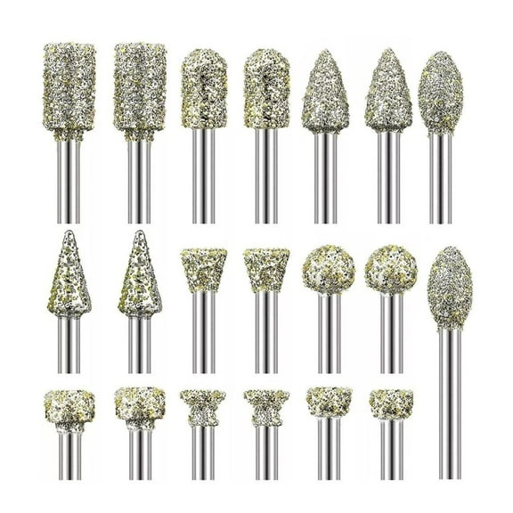 20Pcs Safe and Reliable Diamond Burr Drill for Marble and Granite Convenient Engraving Tool