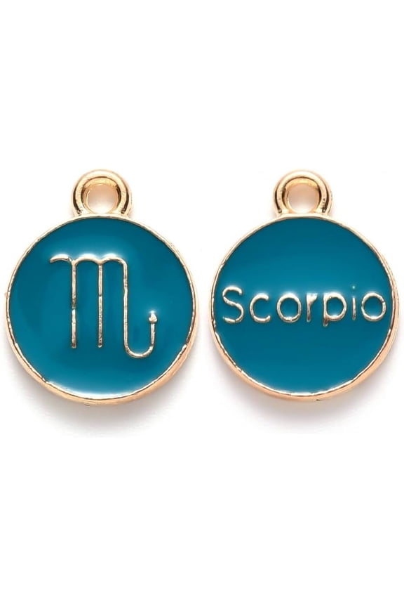 20Pcs Scorpio Alloy Enamel Pendants Flat Round with Constellation Jewelry Making Charms DIY
