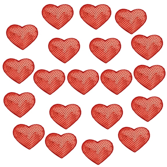 20Pcs Sequin Heart Iron on Patches Red Love Embroidery Cute Sparkle Paillette Love Appliques for Sewing Making Clothing Bags Jackets Jeans Hats