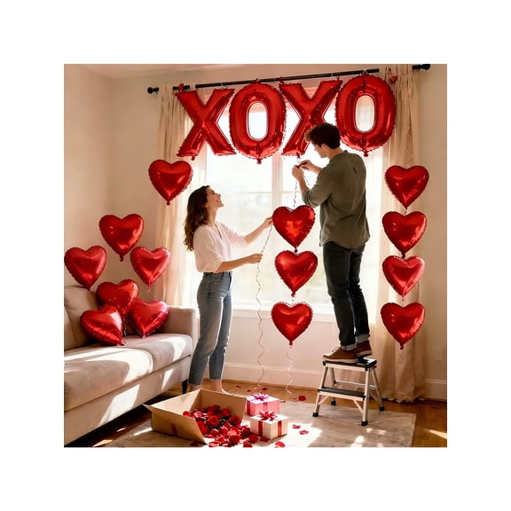 20-Piece XOXO Valentine's Day Balloon Set - Red Heart Foil Balloons for Romantic Proposals, Confessions & Wedding Room Decor