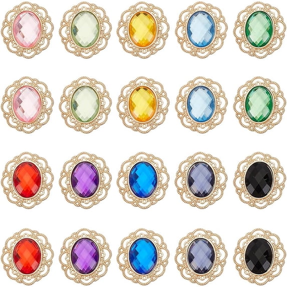 20 Pcs Sew on Rhinestone Mixed Color Oval Acrylic Crystal Rhinestones with Golden Plated Alloy Settings Shiny Flower Gemstone for Clothing Garment Crafts