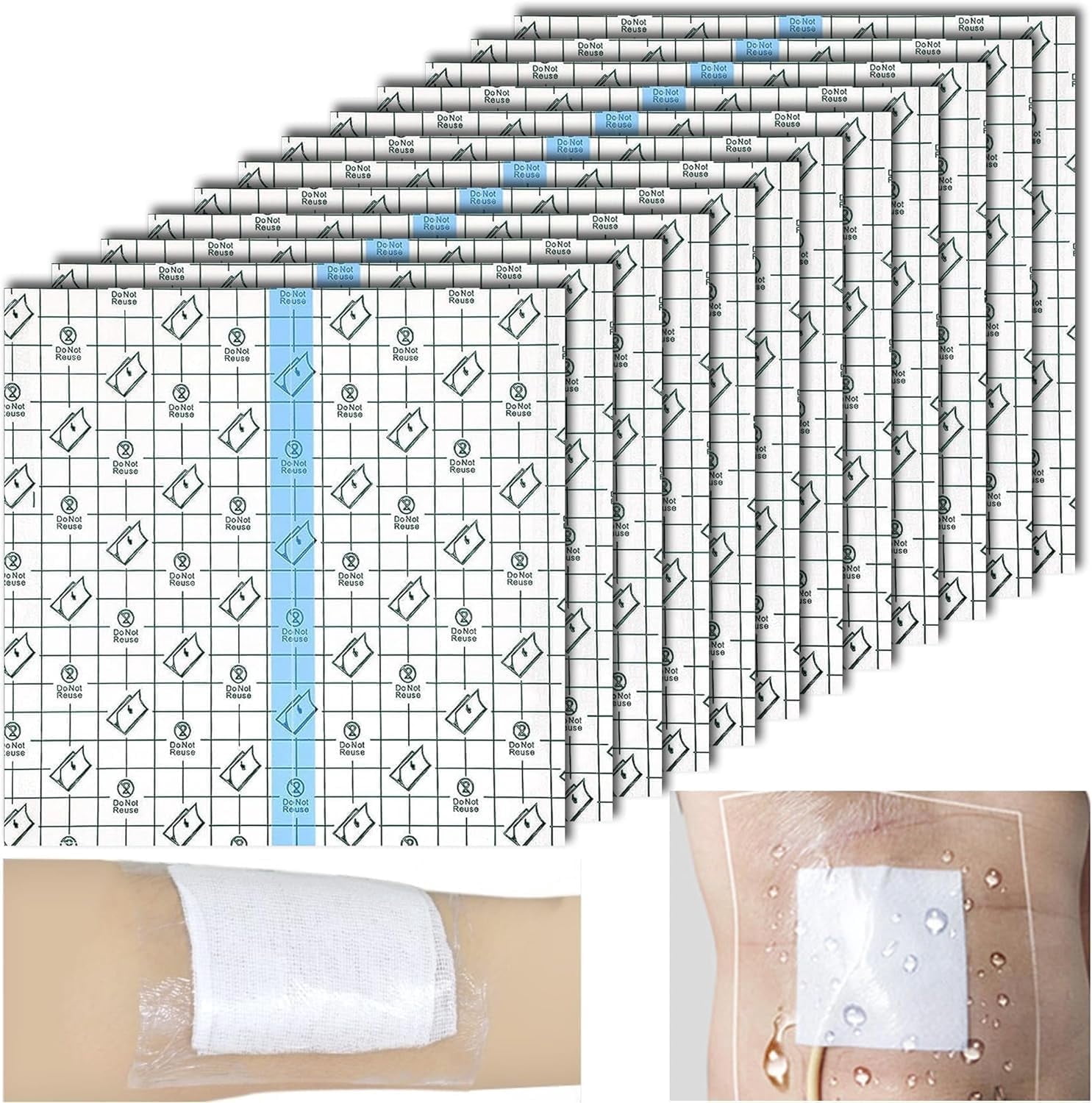20Pcs Shower Covers, 9 x 9inch PICC Line Shower Cover Incision Stitches Wound Shower Protector Heart Monitor Waterproof Bandage Dressings Protection for Showering After Surgery