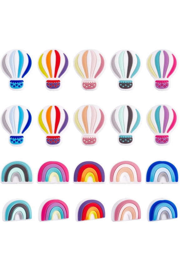 20Pcs Silicone Beads Rainbow Silicone Beads Bulk Hot Air Balloon Silicone Loose Spacer Beads Charm Color Silicone Bead Kit for Necklace Bracelet Keychain DIY Crafts Making
