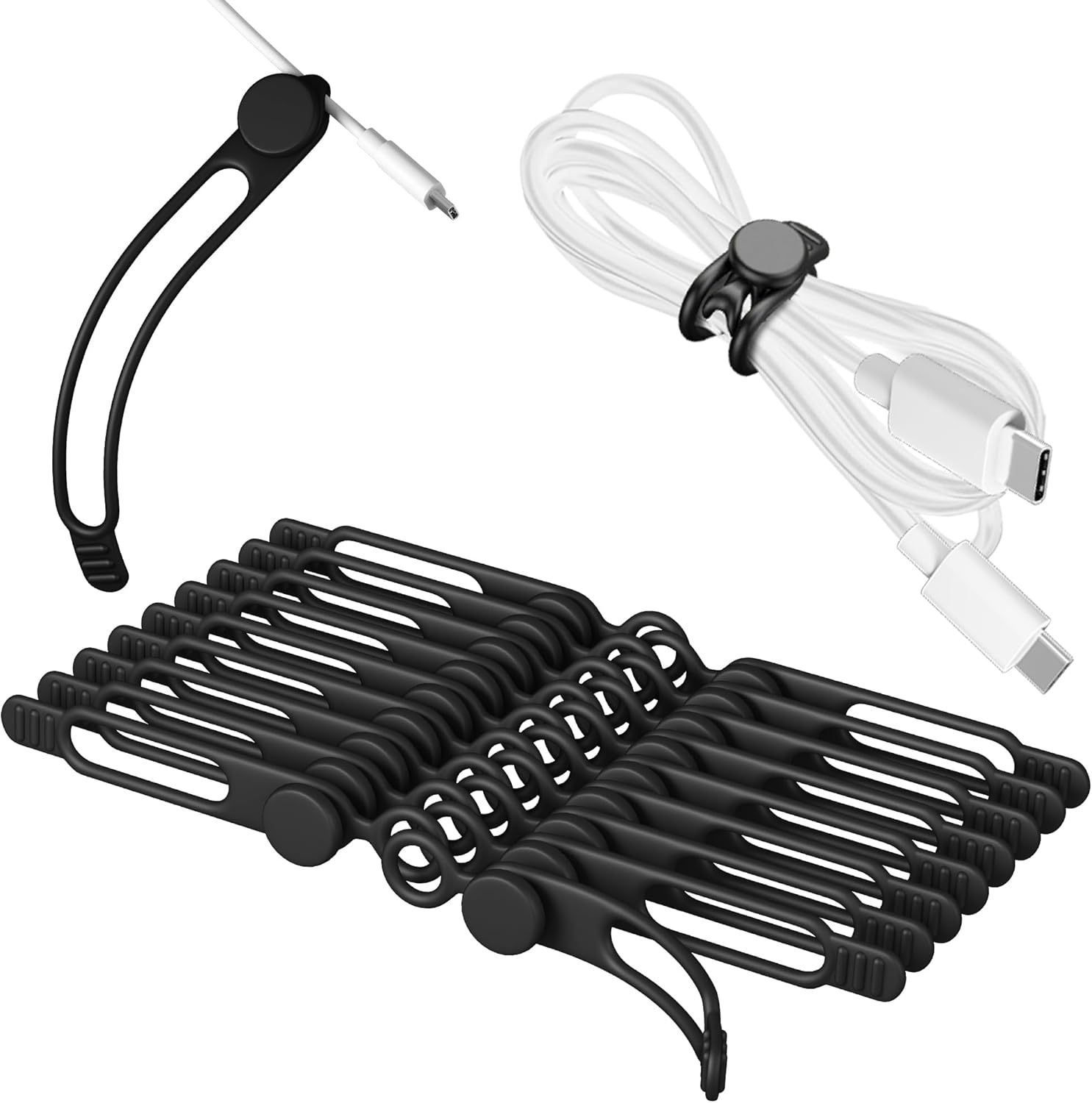 20Pcs Silicone Cable Ties 3 Inch Cord Organizer, Reusable Small Zip Ties Cable Organizer for Charging Cords Earphone Computer Wire, Office Desk Cable Management Travel Accessories(Black)