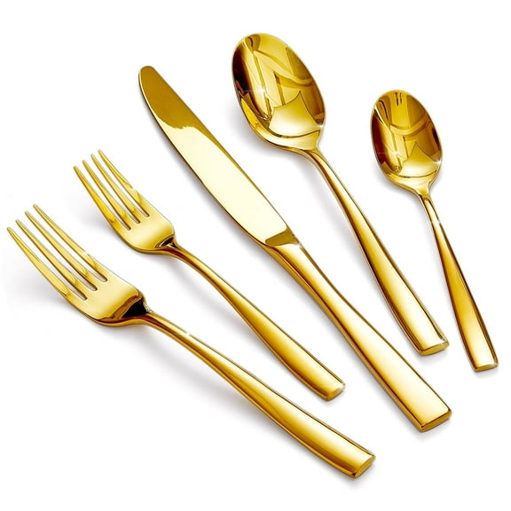 20Pcs Silverware Set Stainless Steel Flatware Set, Service for 4, Dishwasher Safe (Gold)