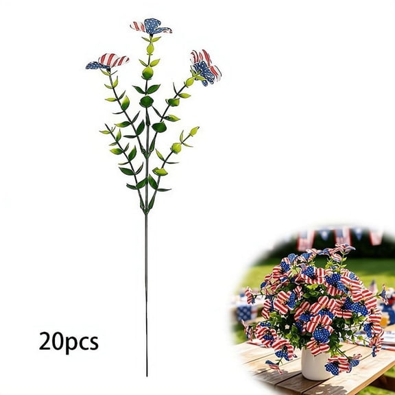 20Pcs Single St-em 5 Fork Eucalyptus Artificial Flower Independence Day Decor Floral St-em Home Party Arrangement