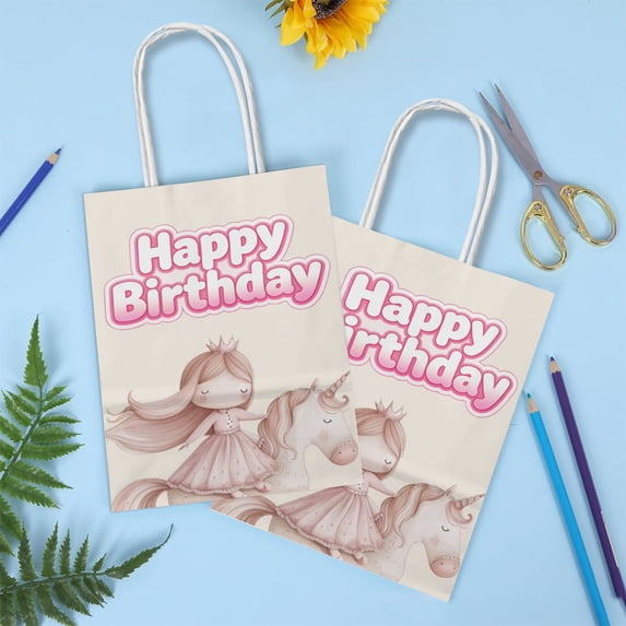 20Pcs Small Birthday Gift Bags with Handles, 8x15x21CM Birthday Party Kraft Paper Treat Bags for Party Favors and Holiday Decor