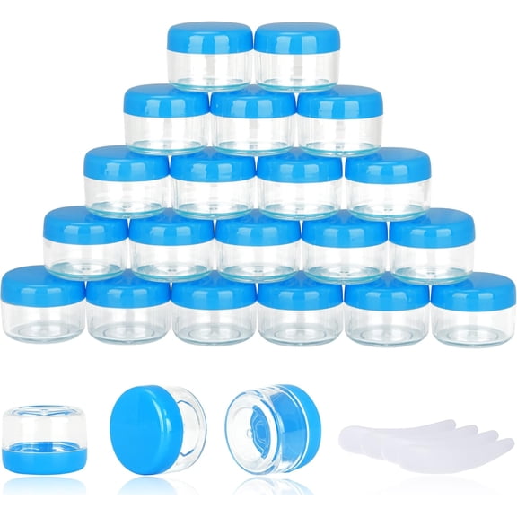 20Pcs Small Sample Jars, Empty Refillable Cosmetic Container, Plastic Round Pot Screw Cap Lid, Tiny 15g Jars for Makeup Eye-shadow Nails Powder Jewelry Slime,