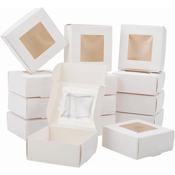 20Pcs Small Soap Packaging Boxes 3x3x1.2 Inch White Square Paper Gift Wrapping Box Clear Window Foldable