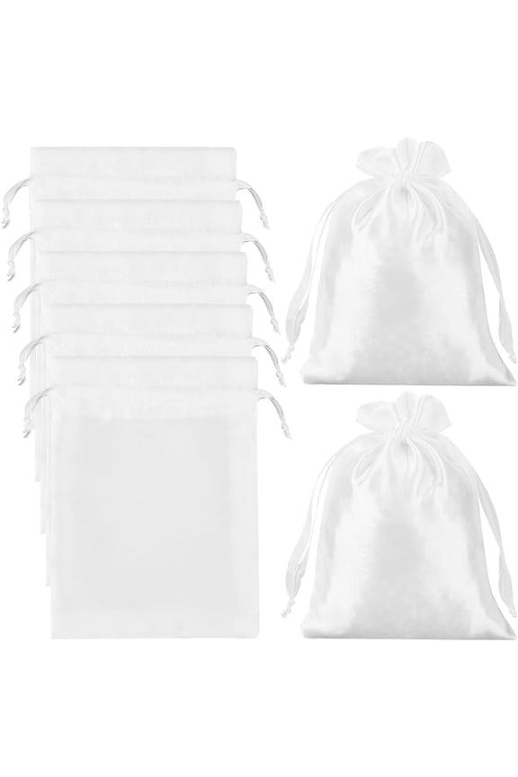 20Pcs Small White Satin Pouch 5.1x7.1 Inch Mini Gift Bags with Drawstring 18x13cm Cloth Bag Rectangle Jewelry Pouches for Wedding Favors Jewelry Rings Birthday Party Present Craft Storage for DIY
