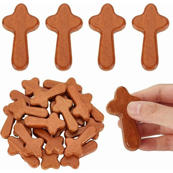 20Pcs Small Wood Comfort Crosses Holding Crosses 2.4 Inch Portable Prayer Crosses Pocket Wooden Holding Hand Crosses for for Home Decoration Gift Saddle Brown for DIY