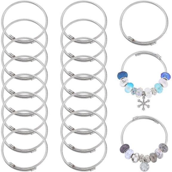 20Pcs Snake Bracelet Bulk Stainless Steel DIY Bracelets Set Expandable Elastic Bangle Chains Blank Chain 5mm European Large Hole Beads Snake Charm for Jewelry Making Chain Gray DIY