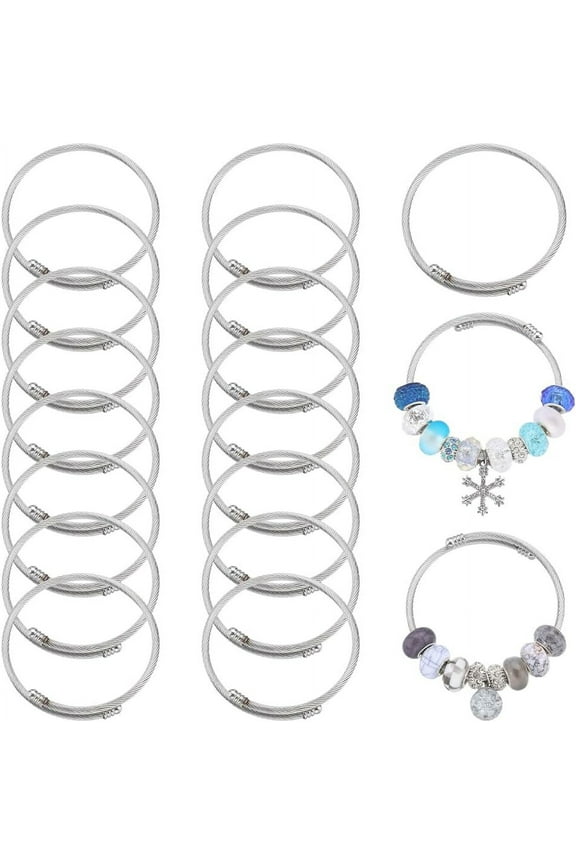 20Pcs Snake Bracelet Bulk Stainless Steel DIY Bracelets Set Expandable Elastic Bangle Chains Blank Chain 5mm European Large Hole Beads Snake Charm for Jewelry Making Chain diy