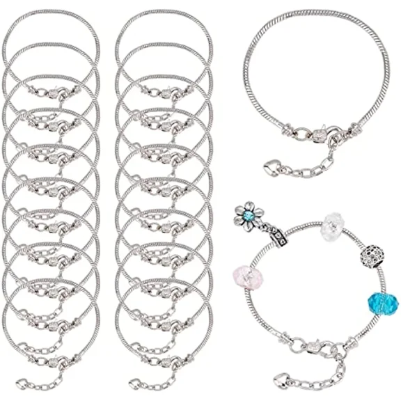 20Pcs Snake Chain Bracelets Brass Bracelet Chains Stainless Steel Bracelet Link Chains with Heart Lobster Clasp Extender Chain for DIY Bracelet Chain Women Jewelry Making Craft