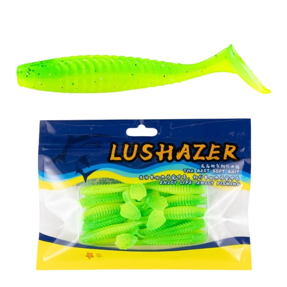 20Pcs Soft Fishing Lures Floating T-Tail Ribbed Worm Artificial Baits for Bass Mandarin Fish Topmouth Culter Freshwater Fishing Tackle for Professional Anglers