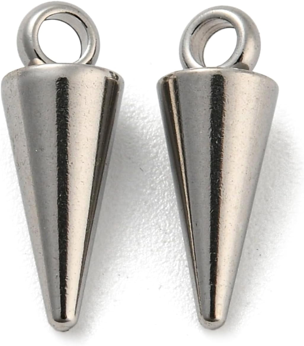 20Pcs Spike Charms Beads 201 Stainless Steel Cone Charms Rivets Dangle Alloy Pendants 13x5mm Punk Style Spike Pendants with 1.6mm Hole Stainless Steel Color Perfect for Crafting and Accessories