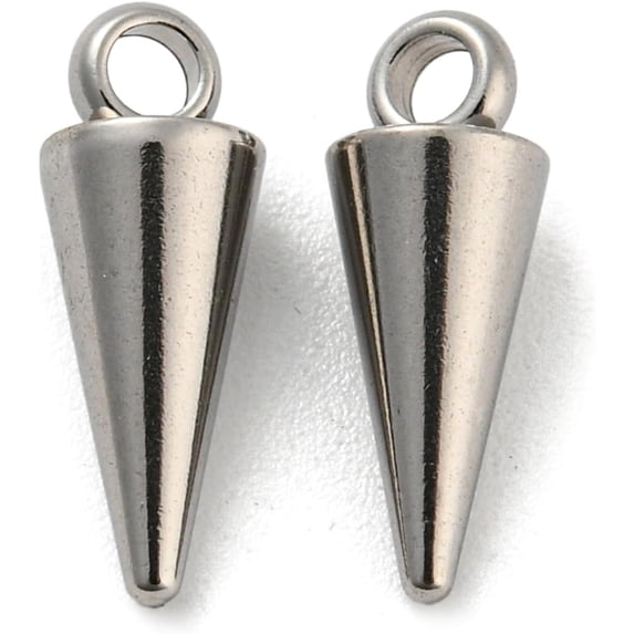20Pcs Spike Charms Beads 201 Stainless Steel Cone Charms Rivets Dangle Alloy Pendants 13x5mm Punk Style Spike Pendants with 1.6mm Hole Stainless Steel Color Perfect for Crafting and Accessories