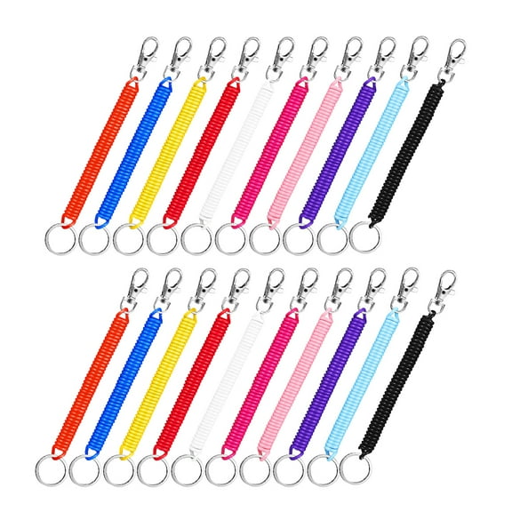 20Pcs Spring Coil Keychain Safety Keyring Key Chain Cord Stretchy Keychain Wrist Coil Key Chain
