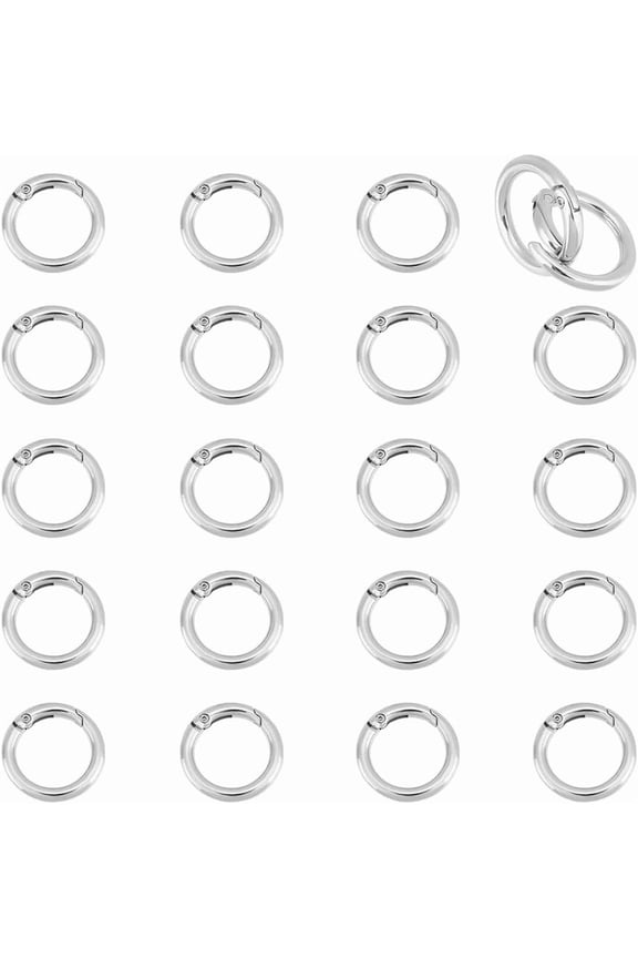 20Pcs Spring Gate Rings Zinc Alloy Spring O Rings 20mm Round Ring Snap Clip Spring Hooks Metal Split Rings Trigger Spring Keyring Buckle for Handbag Keychain DIY Jewelry Making Silver DIY