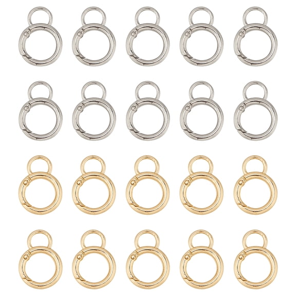 20Pcs Spring O Rings 2Colors Alloy Spring Gate 9x7mm O Ring Round Carabiner Snap Clip Keyring Spring Snap Spring Keyring Buckle Locking Carabiner Hook