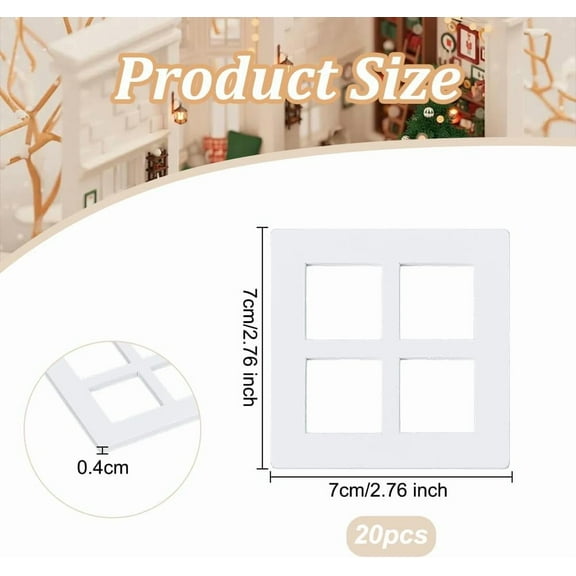 20Pcs Square Miniature Window Frame 2.8x2.8 Inch White Wooden Miniature Window Mini Window Garden Ornaments Mini Furniture Window Frame for Miniature Houses Decoration Furniture Acessories