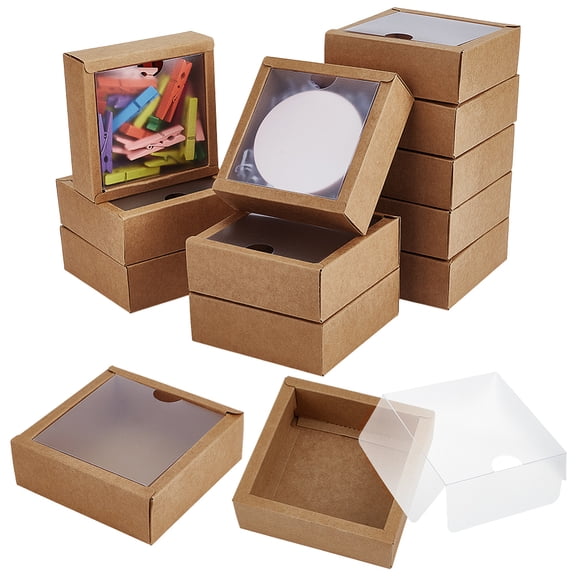 20Pcs Square Paper Boxes with PVC Window 3.9x3.9x1.38 Inch Paper Gift Packaging Box DIY