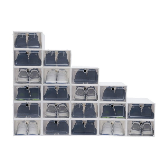 20Pcs Clear Shoe Boxes with Lids Plastic Closet Shoe Organizer Rack 33(L) x 23(W) x 14(H) cm Each