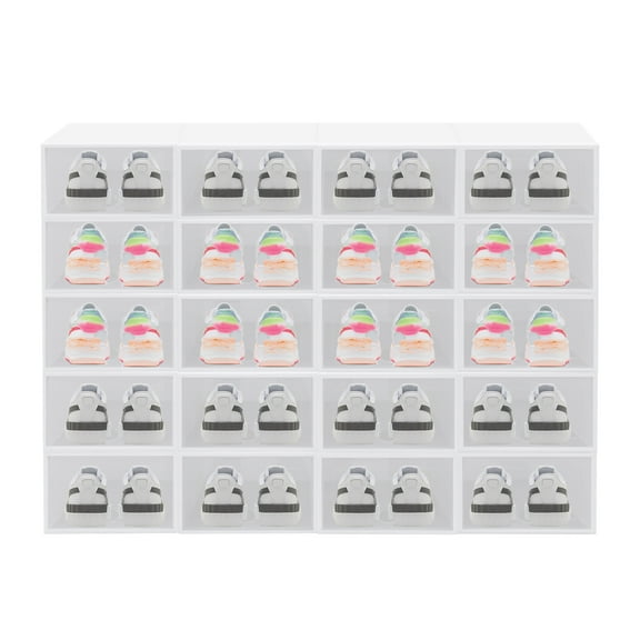 20Pcs Stackable Shoe Box Clear Sneaker Storage Case White Clear Shoe Storage Box,Ventilation Design