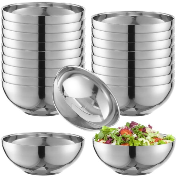 20 Pcs Stainless Steel Bowls, 4.5 Inch Double Walled Insulated Metal Bowls Set, Silver Polished, Lightweight, Nesting Design, Great Bowls For Youngsters, Kitchen, Restaurant
