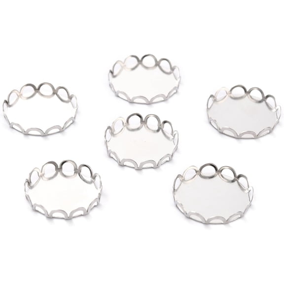 20Pcs Stainless Steel Cabochon Settings Lace Edge Bezel Cups 16x3mm 15mm Tray Flat Round for Jewelry Making Gray