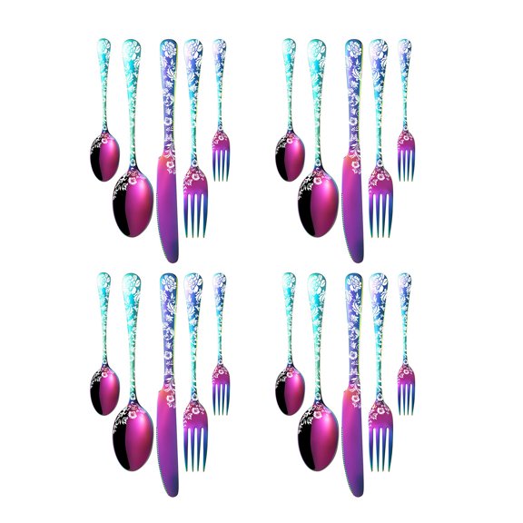 20Pcs Stainless Steel Cutlery Set Unique Floral Dinnerware Set Kitchen Tableware Set Fork Spoon Dinner Set