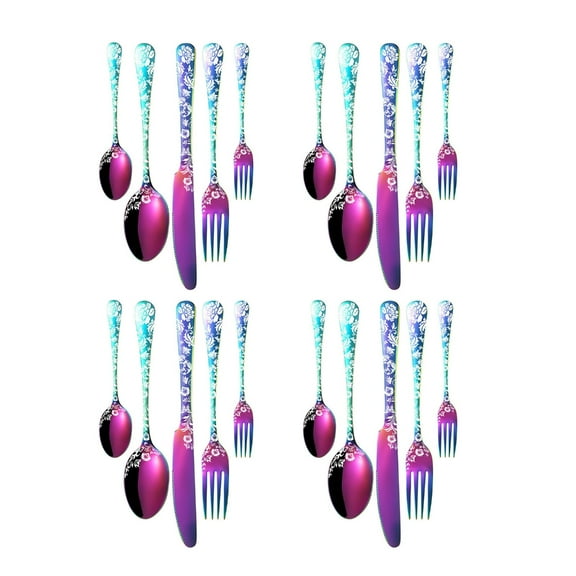 20Pcs Stainless Steel Cutlery Set Unique Floral Dinnerware Set Kitchen Tableware Set Fork Spoon Dinner Set