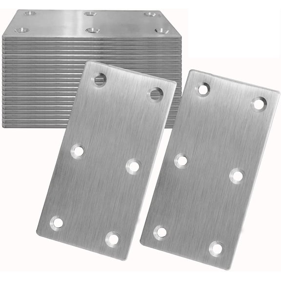 20Pcs Stainless Steel Flat Bracket Mending Plate, 4"x2" Bracket Joining Plate, Heavy Duty Metal Repair Fixing Joining, Flat Brace Right Angle for Wood Furniture Cabinet Shelves Silver