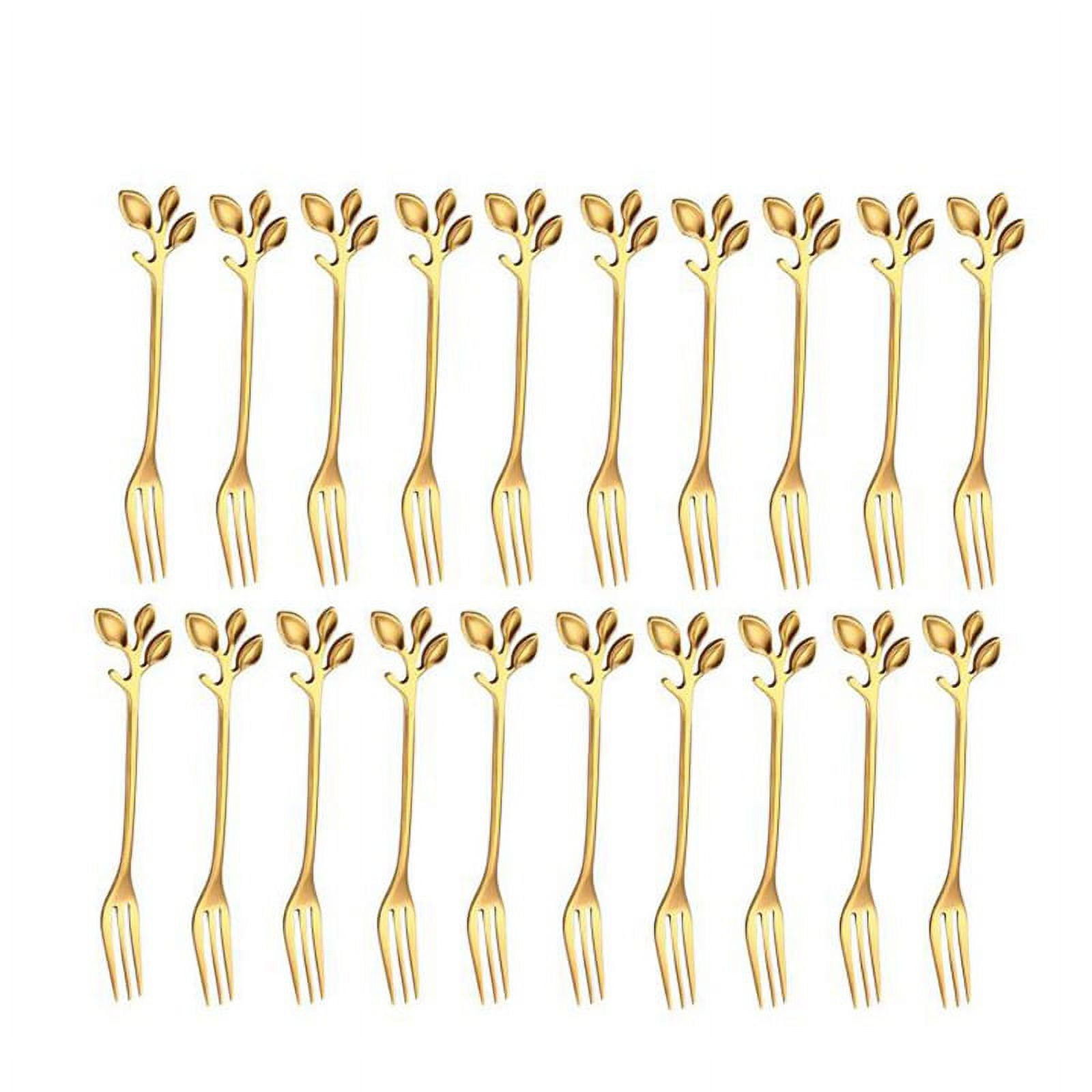 10-Piece Stainless Steel Leaf Pattern Spoon & Fork Set - AnSaw Black Dessert/Coffee Tableware For Parties, Ice Cream, Cake
