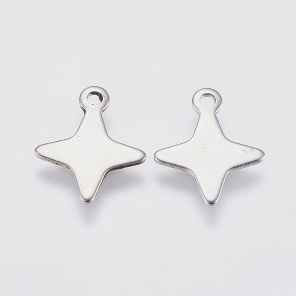 20Pcs Stainless Steel Four Pointed Star Pendants 13.5x11x0.6mm Tiny Double Side Tag Mini Metal Star Pendants with 1mm Hole for Jewelry Making and Craft Projects for DIY